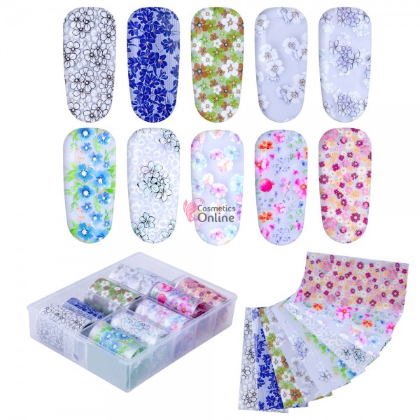 Folii de transfer, FST022 cu Floricele colorate, set 10 bucati